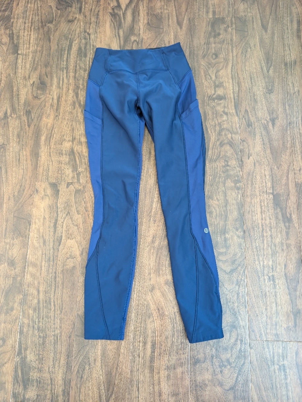 Lululemon 2 Navy Blue Athletic Leggings Side Pockets Zipper Back Full Length